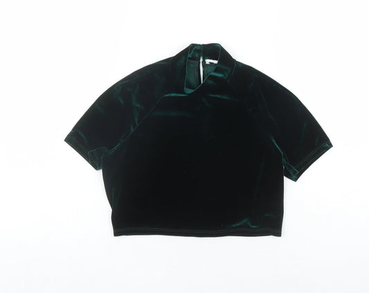 Flounce Womens Green Polyester Cropped T-Shirt Size 12 Mock Neck