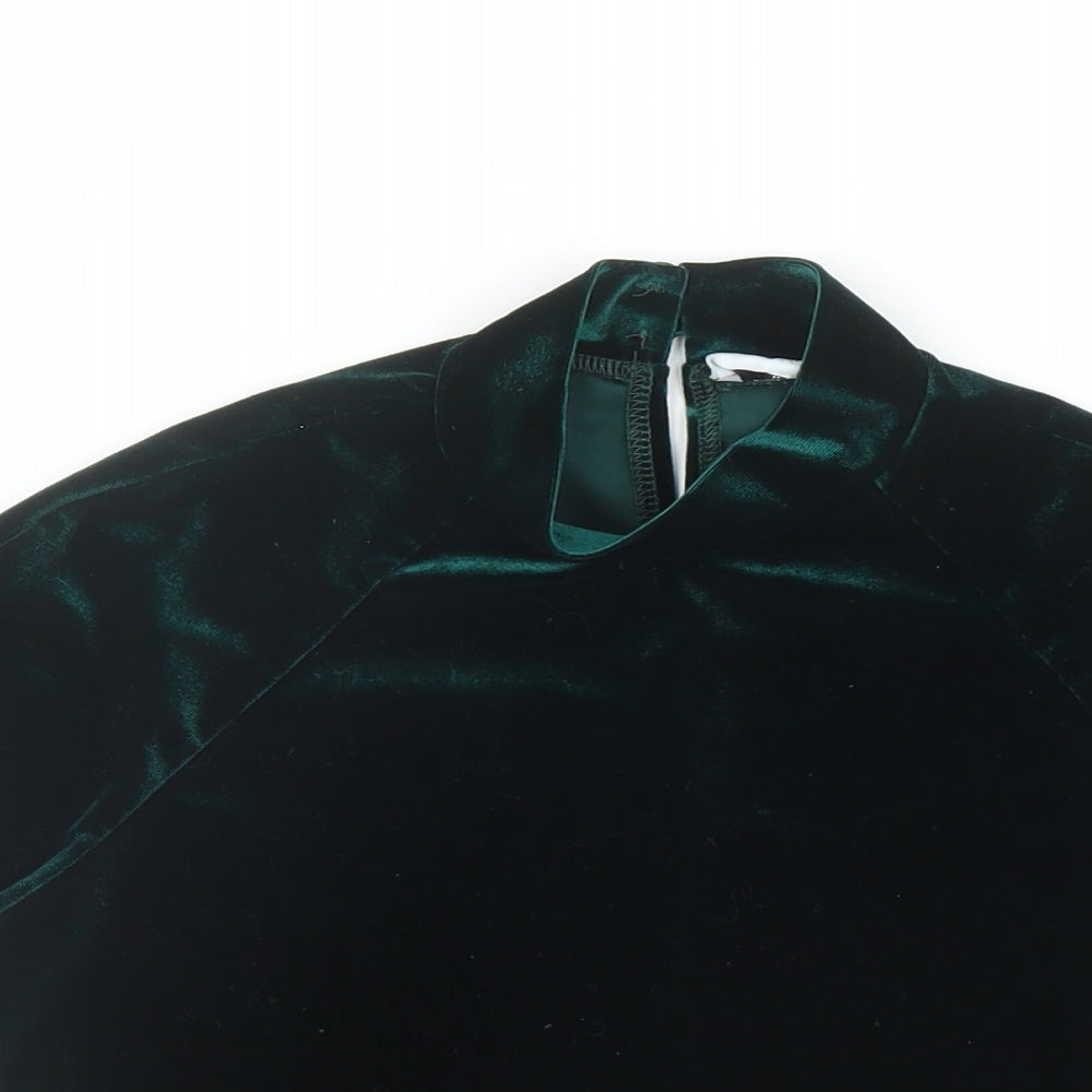 Flounce Womens Green Polyester Cropped T-Shirt Size 12 Mock Neck