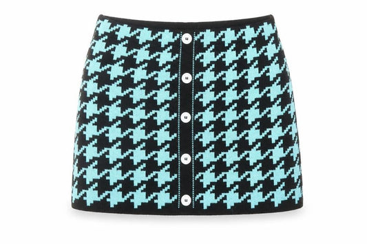 Reclaimed Vintage Womens Black Geometric Acrylic A-Line Skirt Size XL - Houndstooth Pattern
