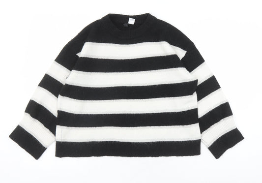 Divided by H&M Womens Black Round Neck Striped Acrylic Pullover Jumper Size S