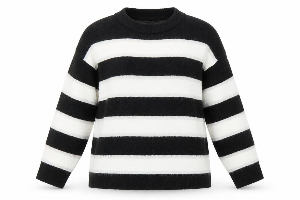 Divided by H&M Womens Black Round Neck Striped Acrylic Pullover Jumper Size S