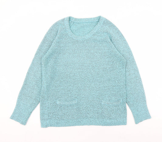 M&Co Womens Blue Round Neck Acetate Pullover Jumper Size M - Pockets
