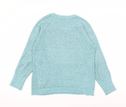 M&Co Womens Blue Round Neck Acetate Pullover Jumper Size M - Pockets