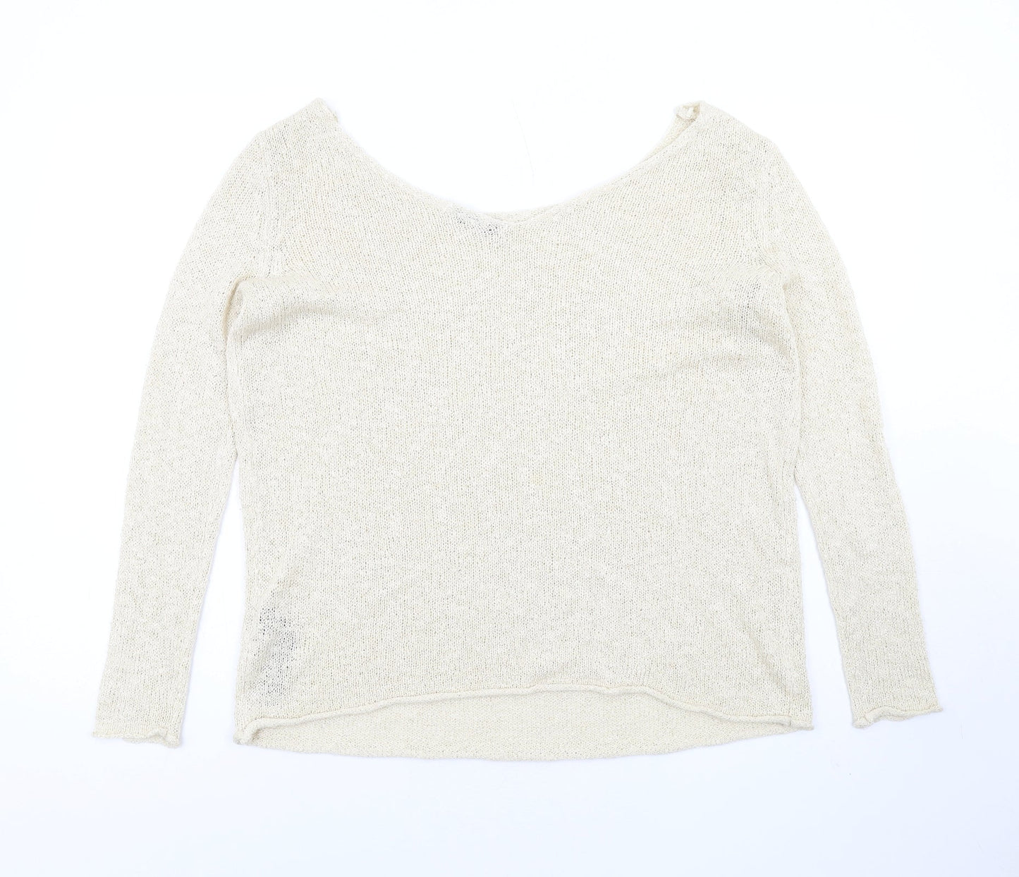 Zara Womens Beige Boat Neck Acrylic Pullover Jumper Size S
