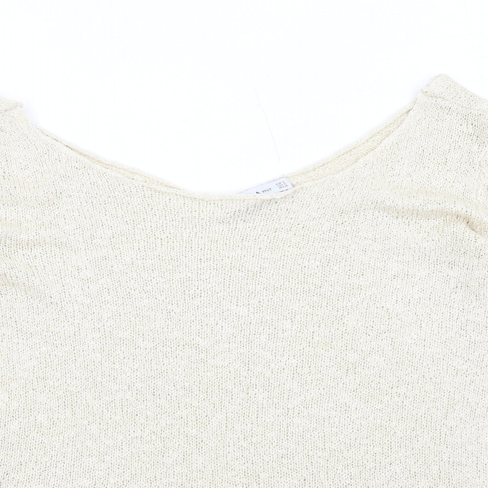Zara Womens Beige Boat Neck Acrylic Pullover Jumper Size S