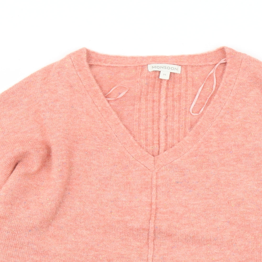 Monsoon Womens Pink V-Neck Acrylic Pullover Jumper Size M