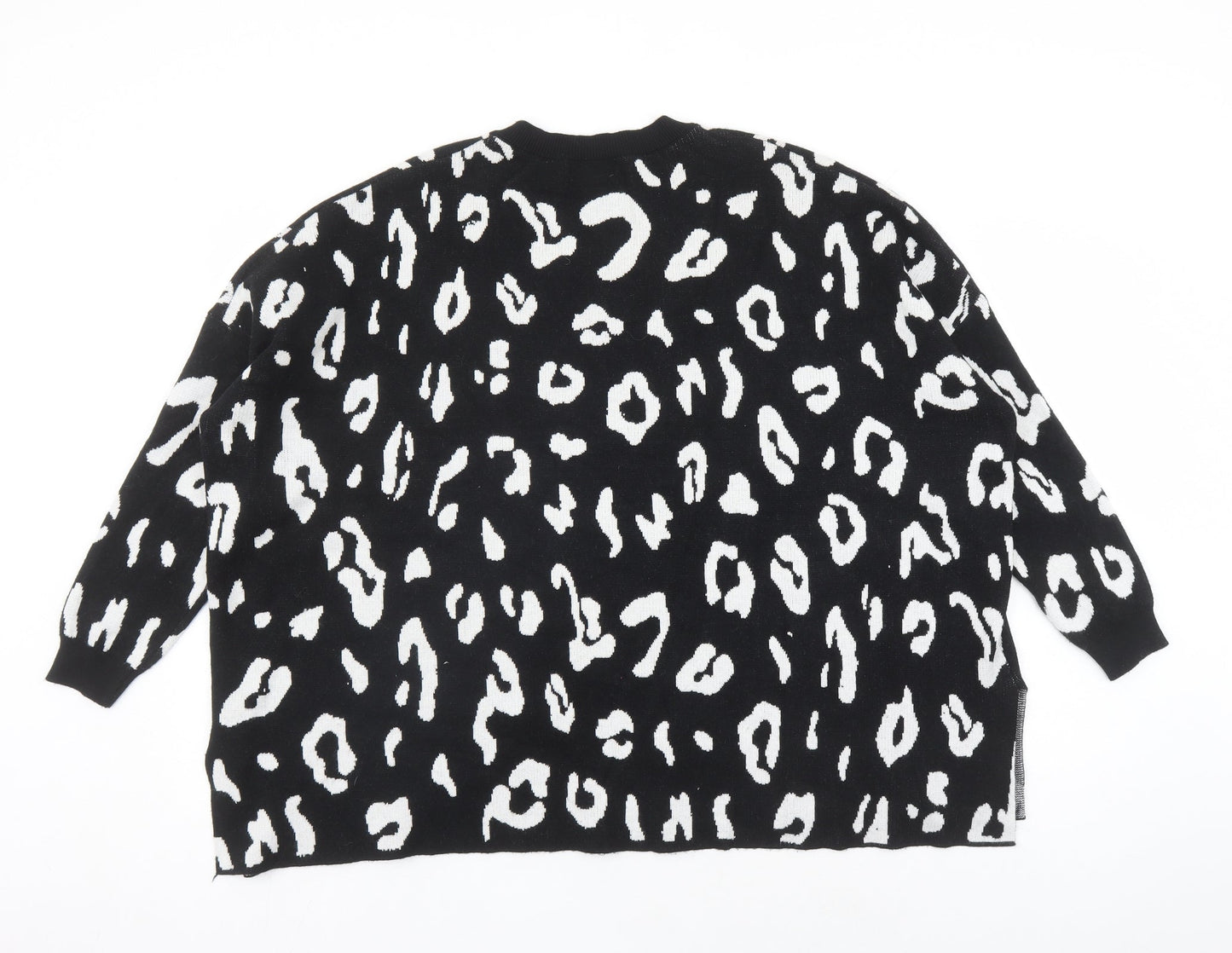QED London Womens Black V-Neck Animal Print Acrylic Pullover Jumper Size S - Leopard Pattern Size S-M Amour