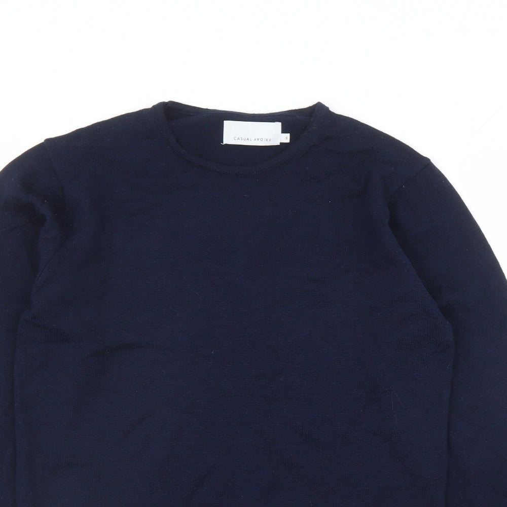 Casual Friday Womens Blue Round Neck Wool Pullover Jumper Size S