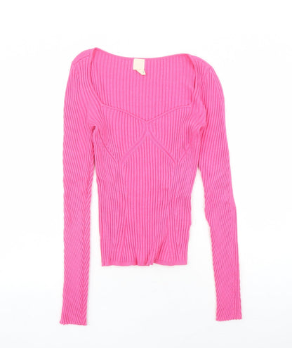H&M Womens Pink Scoop Neck Viscose Pullover Jumper Size M