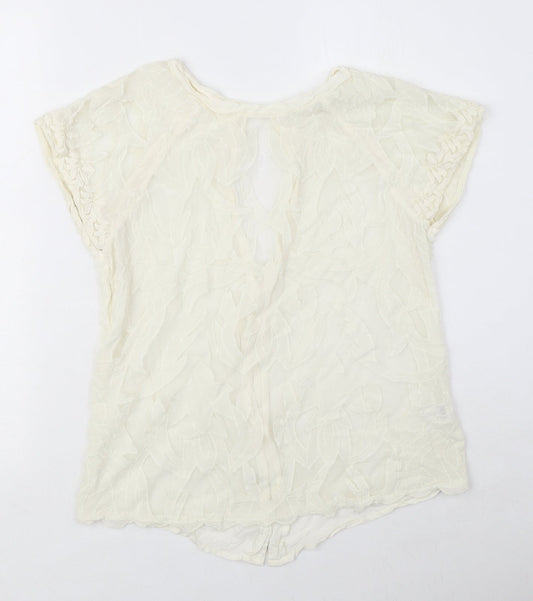 River Island Womens Ivory Viscose Basic Blouse Size 10 Round Neck