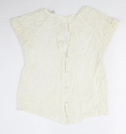 River Island Womens Ivory Viscose Basic Blouse Size 10 Round Neck