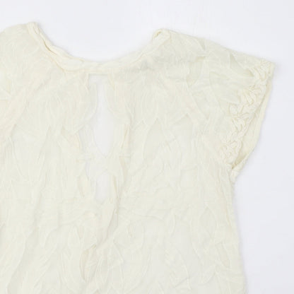 River Island Womens Ivory Viscose Basic Blouse Size 10 Round Neck
