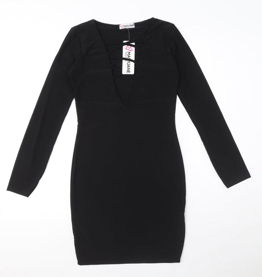 Mary Jane Fashion Womens Black Polyester Mini Size 10 V-Neck Pullover - Lace up Neck Detail