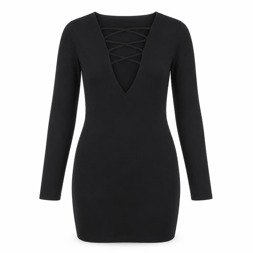 Mary Jane Fashion Womens Black Polyester Mini Size 10 V-Neck Pullover - Lace up Neck Detail