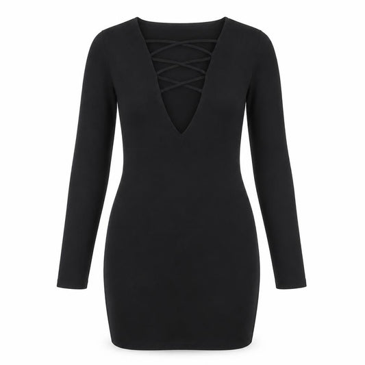 Mary Jane Fashion Womens Black Polyester Mini Size 10 V-Neck Pullover - Lace up Neck Detail