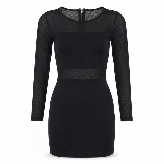 89th & Madison Womens Black Cotton Mini Size 6 Round Neck Zip - Mesh Cut Out Detail