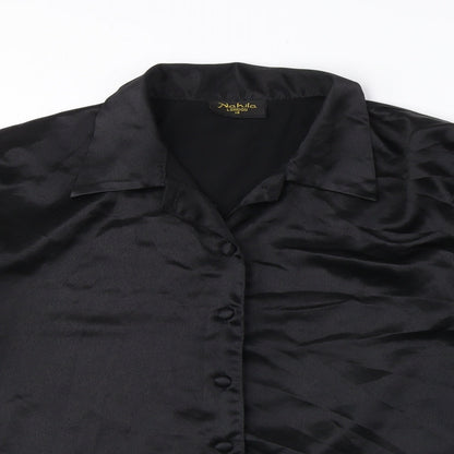 Nahila London Womens Black Polyester Basic Button-Up Size 18 Collared