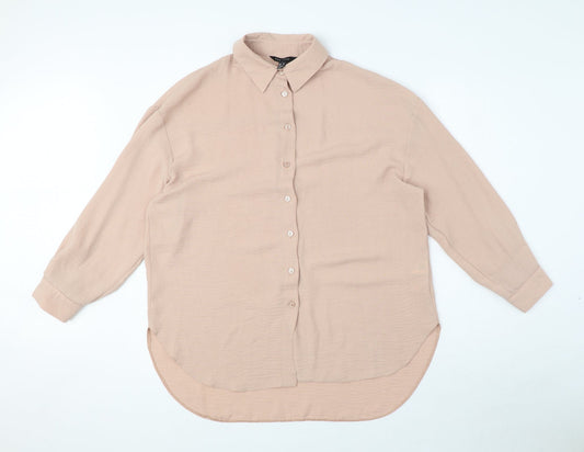 New Look Womens Pink Polyester Basic Button-Up Size 8 Collared - Oversized