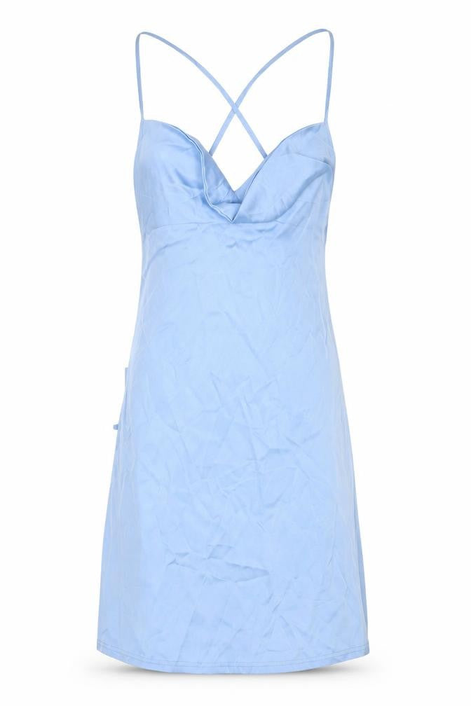 Naanaa Womens Blue Polyester Slip Dress Size 12 Cowl Neck Zip