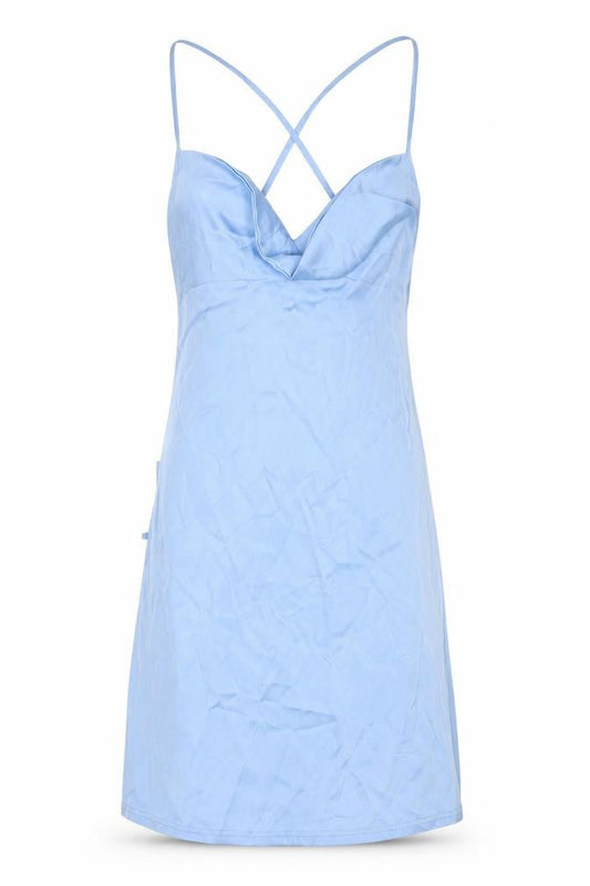 Naanaa Womens Blue Polyester Slip Dress Size 12 Cowl Neck Zip