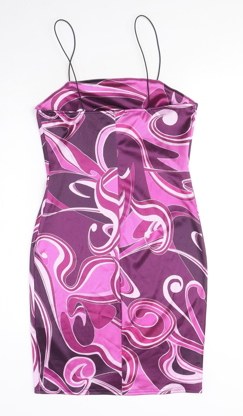 New Look Womens Purple Geometric Polyester Mini Size 10 Square Neck Pullover
