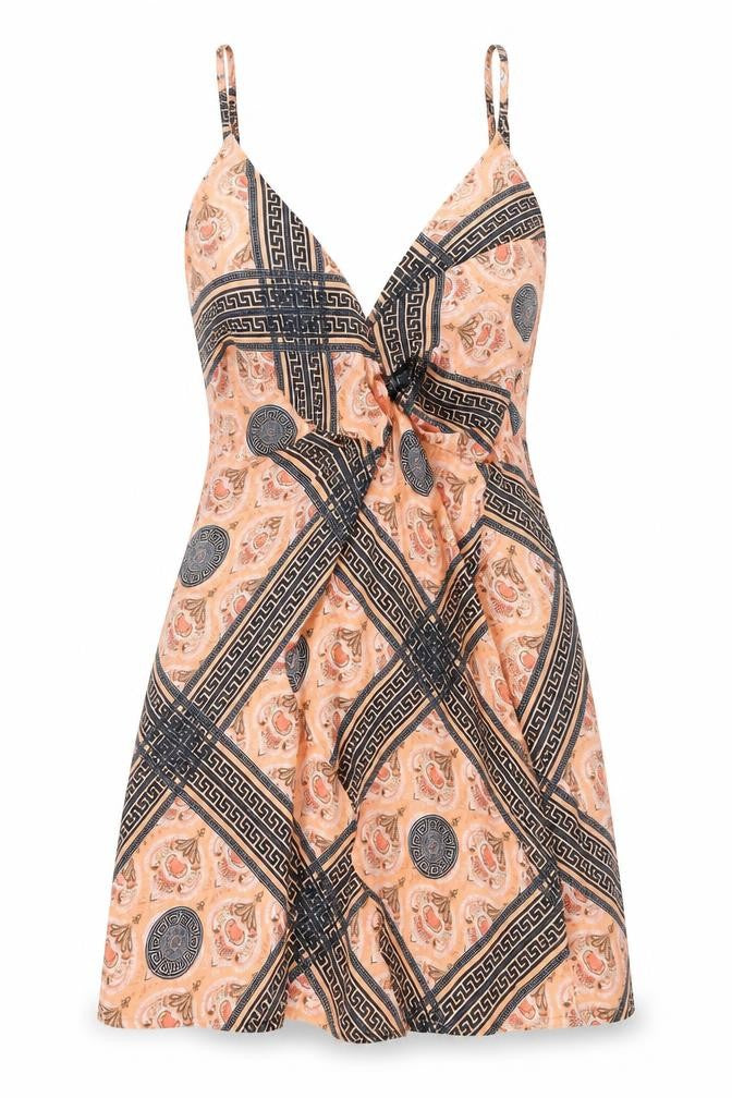 Missguided Womens Orange Paisley Polyester Mini Size 8 V-Neck Zip