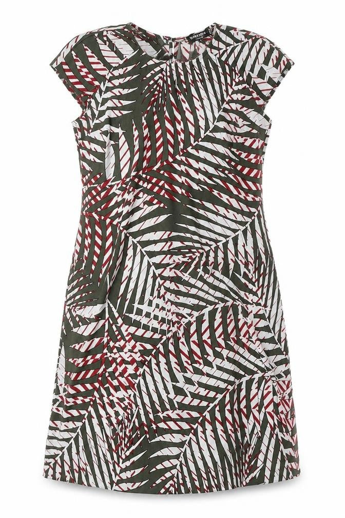 Principles Womens Green Geometric Polyester A-Line Size 10 Round Neck Button