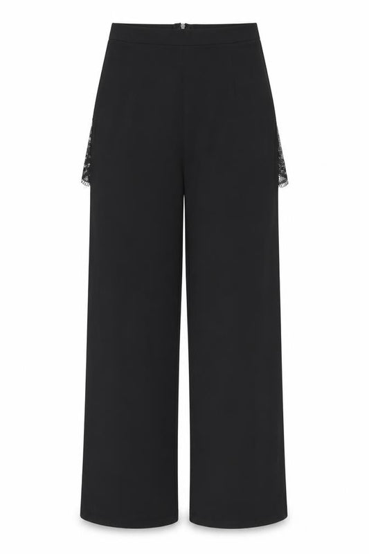 ASOS Womens Black Polyester Trousers Size 8 L29.5 in Regular Zip - Lace Detail Thigh Split