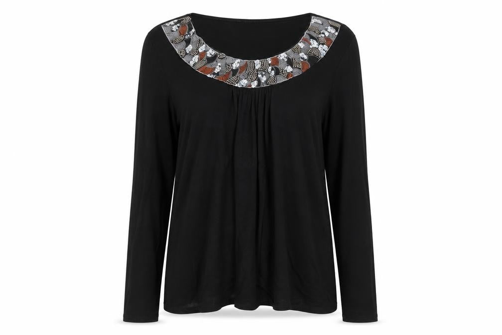 CMD Womens Black Viscose Jersey T-Shirt Size M Scoop Neck - Embroidered Detail