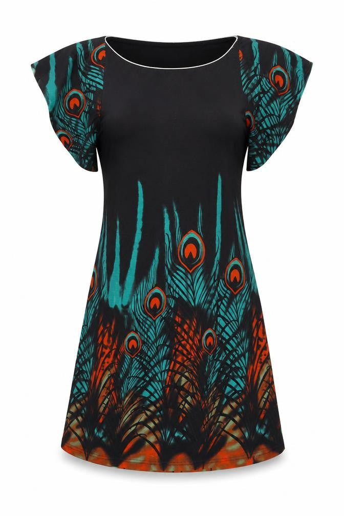Fska Womens Black Geometric Polyester Skater Dress Size M Boat Neck Pullover