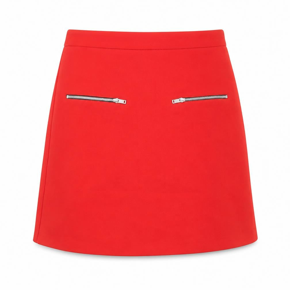 Zara Womens Red Polyester A-Line Skirt Size 6 Zip - Zips on front