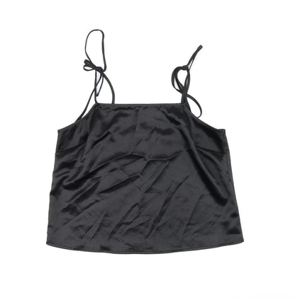 Additional front view of ASOS women’s black polyester camisole tank, size UK 12, square neck