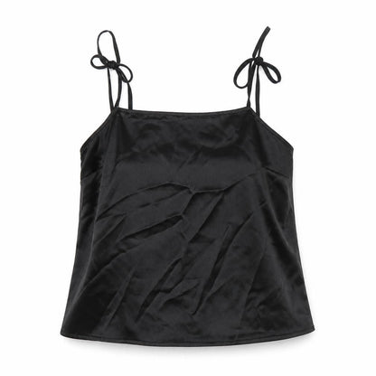 Front view of ASOS women’s black polyester camisole tank, size UK 12, square neck