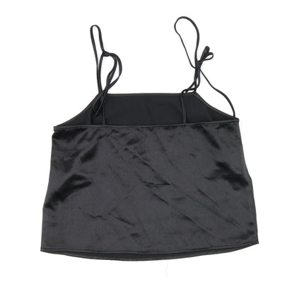 Back view of ASOS women’s black polyester camisole tank, size UK 12, square neck