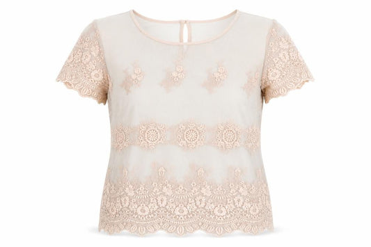 Dorothy Perkins Womens Grey Floral Nylon Basic T-Shirt Size 14 Round Neck - Embroidered Flowers