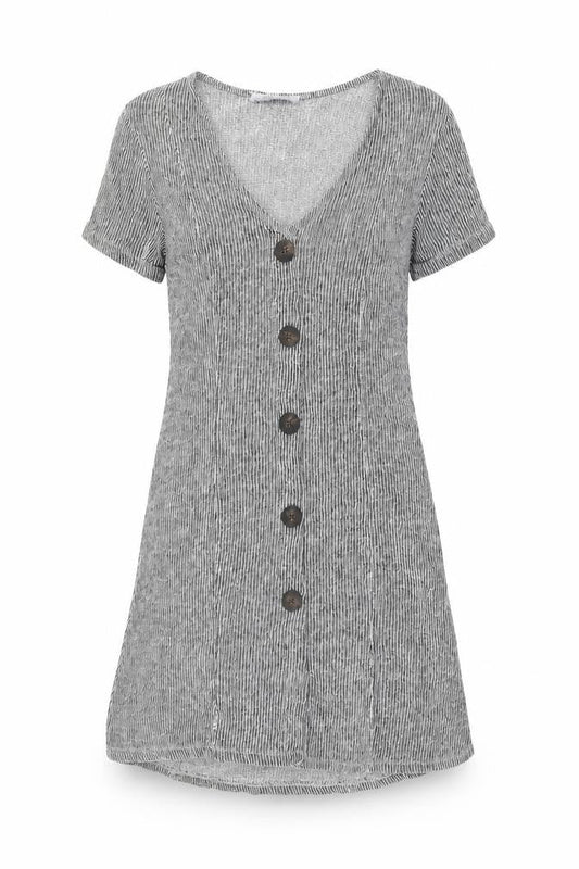 Zara Womens Black Striped Cotton Shift Size 8 V-Neck Pullover - Ribbed