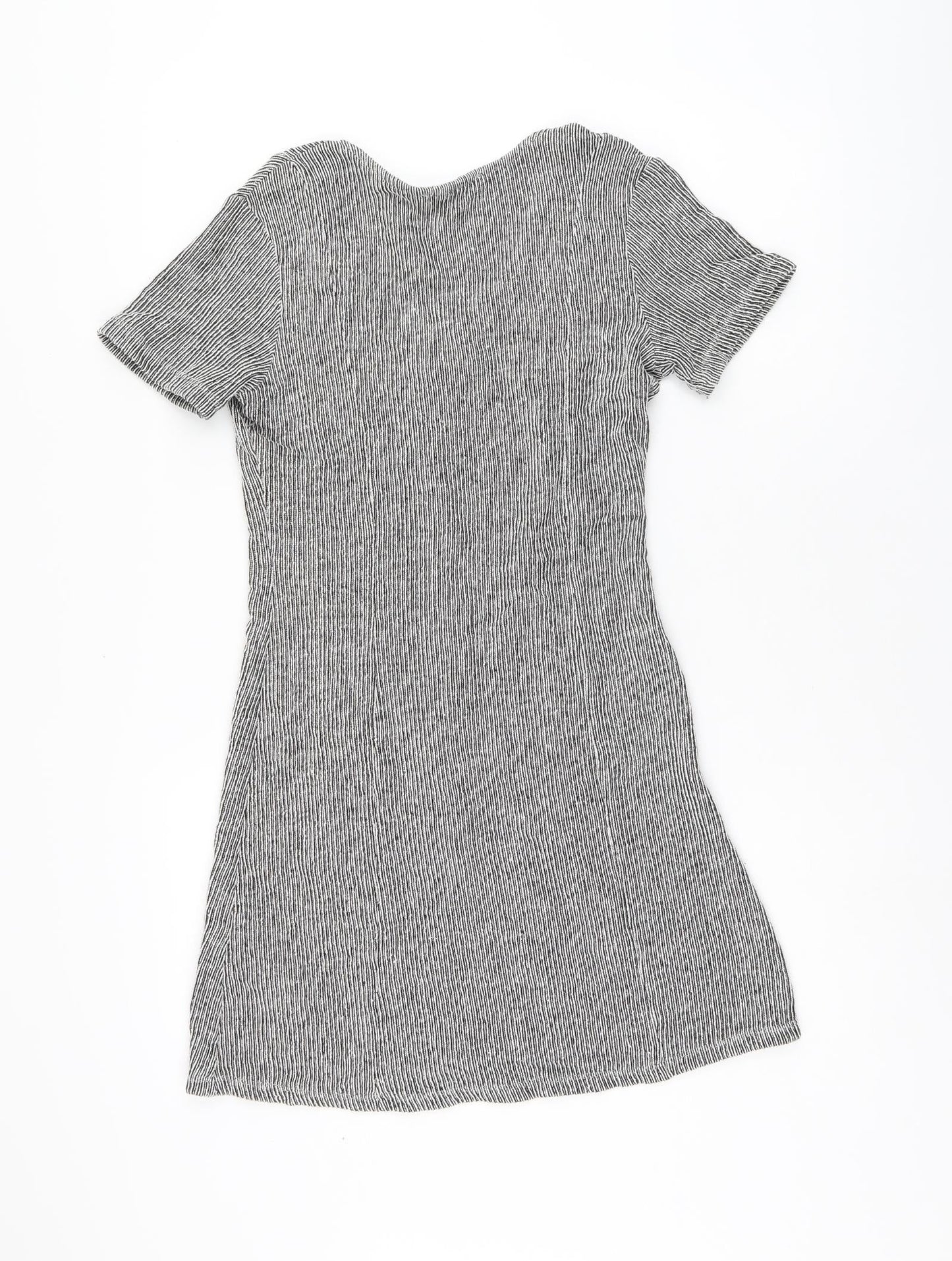 Zara Womens Black Striped Cotton Shift Size 8 V-Neck Pullover - Ribbed