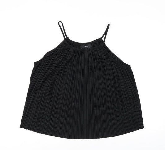 NEXT Womens Black Polyester Basic Tank Size 14 Square Neck - Pleated Detail