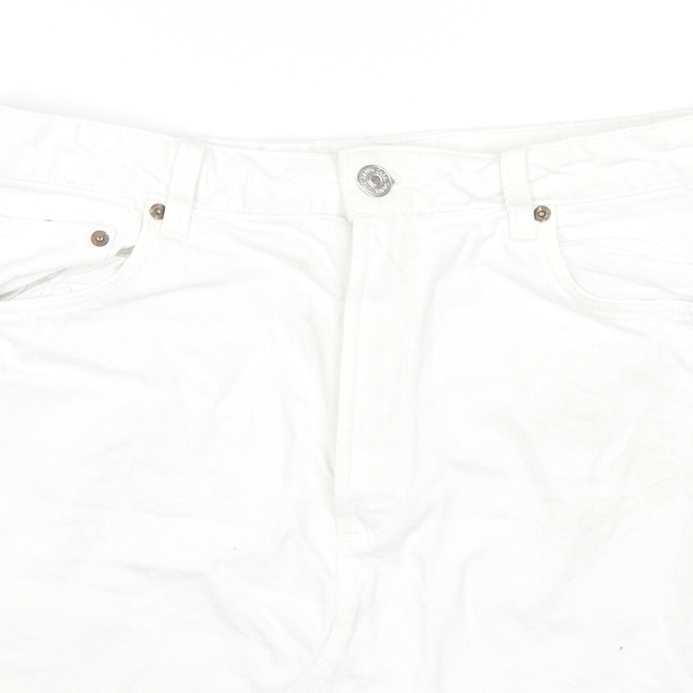 Zara Womens White Cotton A-Line Skirt Size L Zip