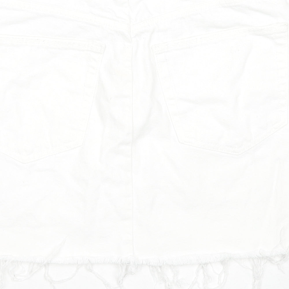 Zara Womens White Cotton A-Line Skirt Size L Zip