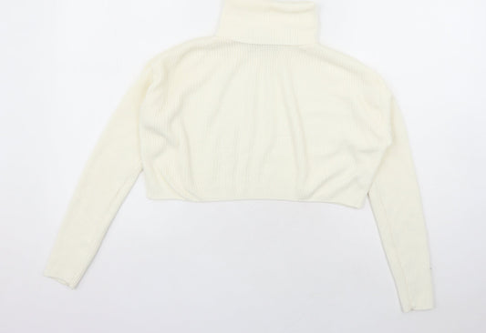 PRETTYLITTLETHING Womens Ivory Roll Neck Acrylic Pullover Jumper Size S