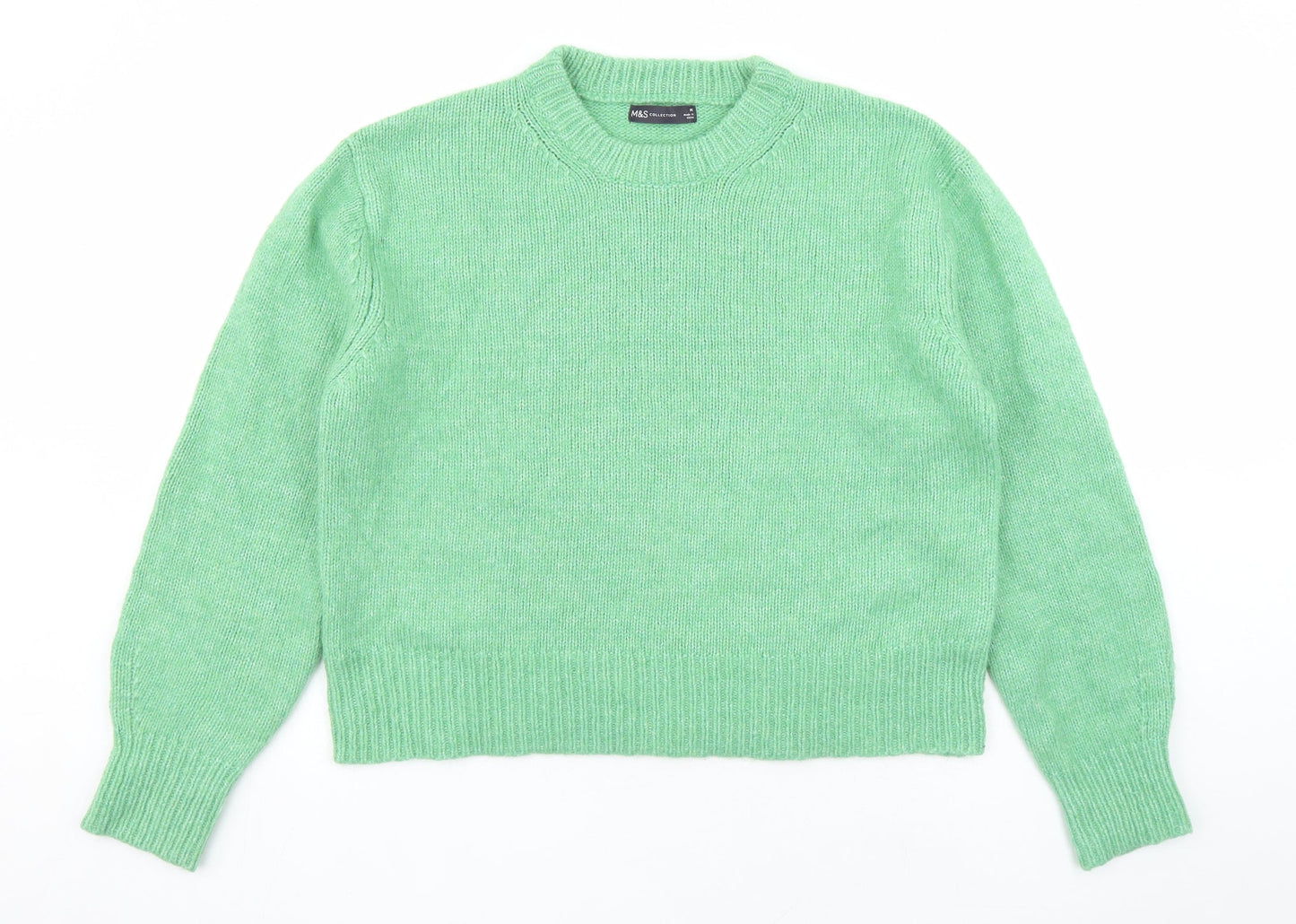 Marks and Spencer Womens Green Round Neck Polyester Pullover Jumper Size M