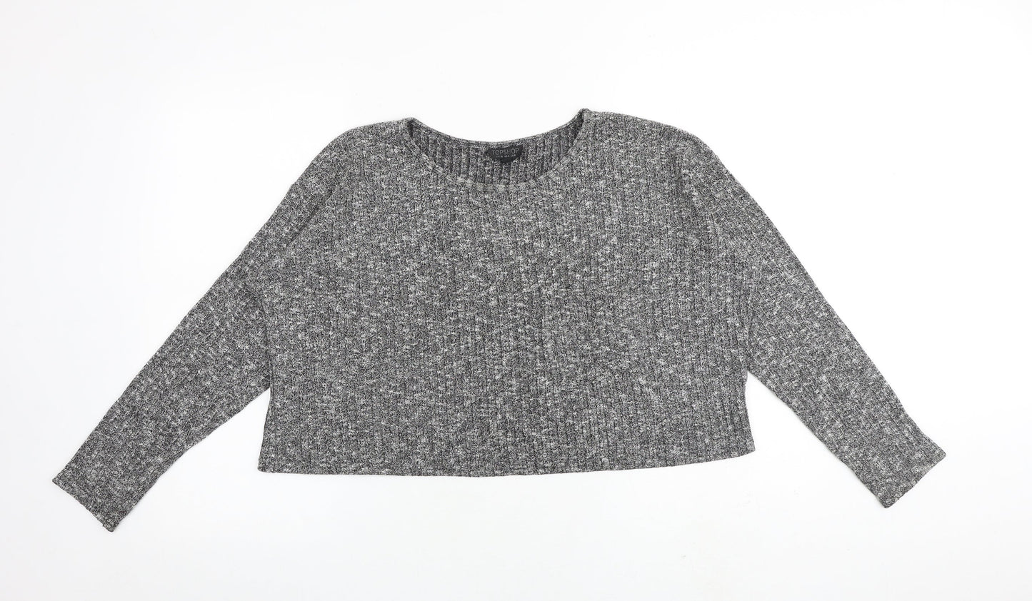 Topshop Womens Grey Polyester Basic T-Shirt Size 8 Round Neck