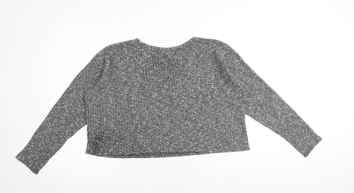 Topshop Womens Grey Polyester Basic T-Shirt Size 8 Round Neck