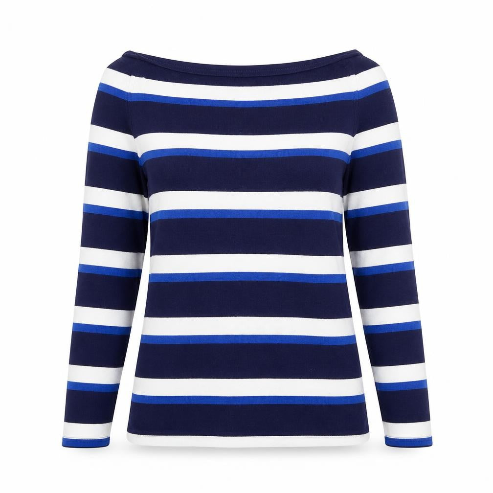 H&M Womens Blue Boat Neck Striped Viscose Pullover Jumper Size S