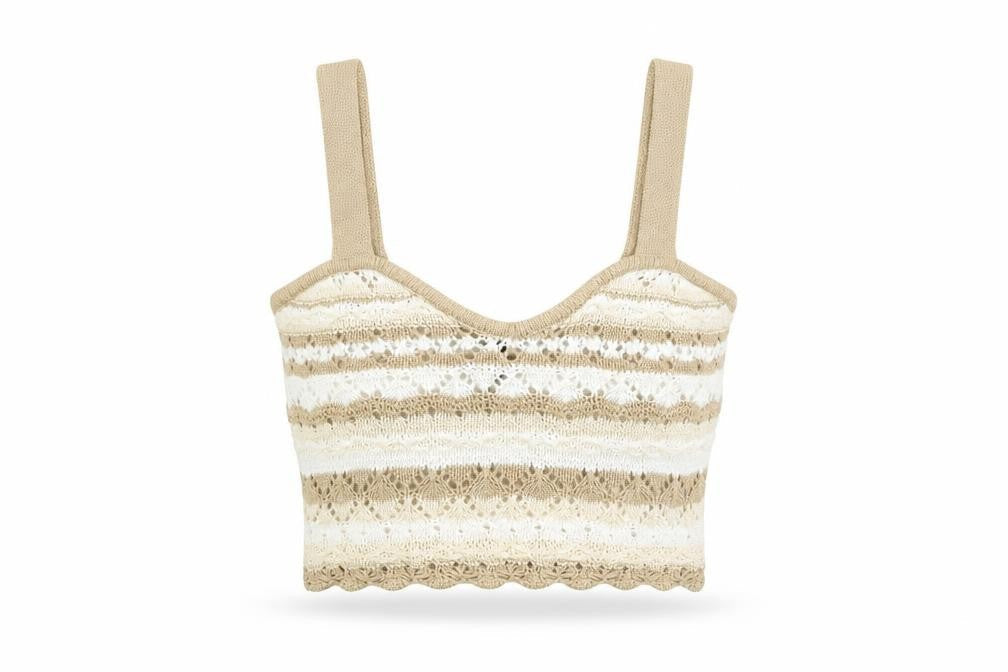 H&M Womens Beige Striped Cotton Cropped Tank Size S Square Neck