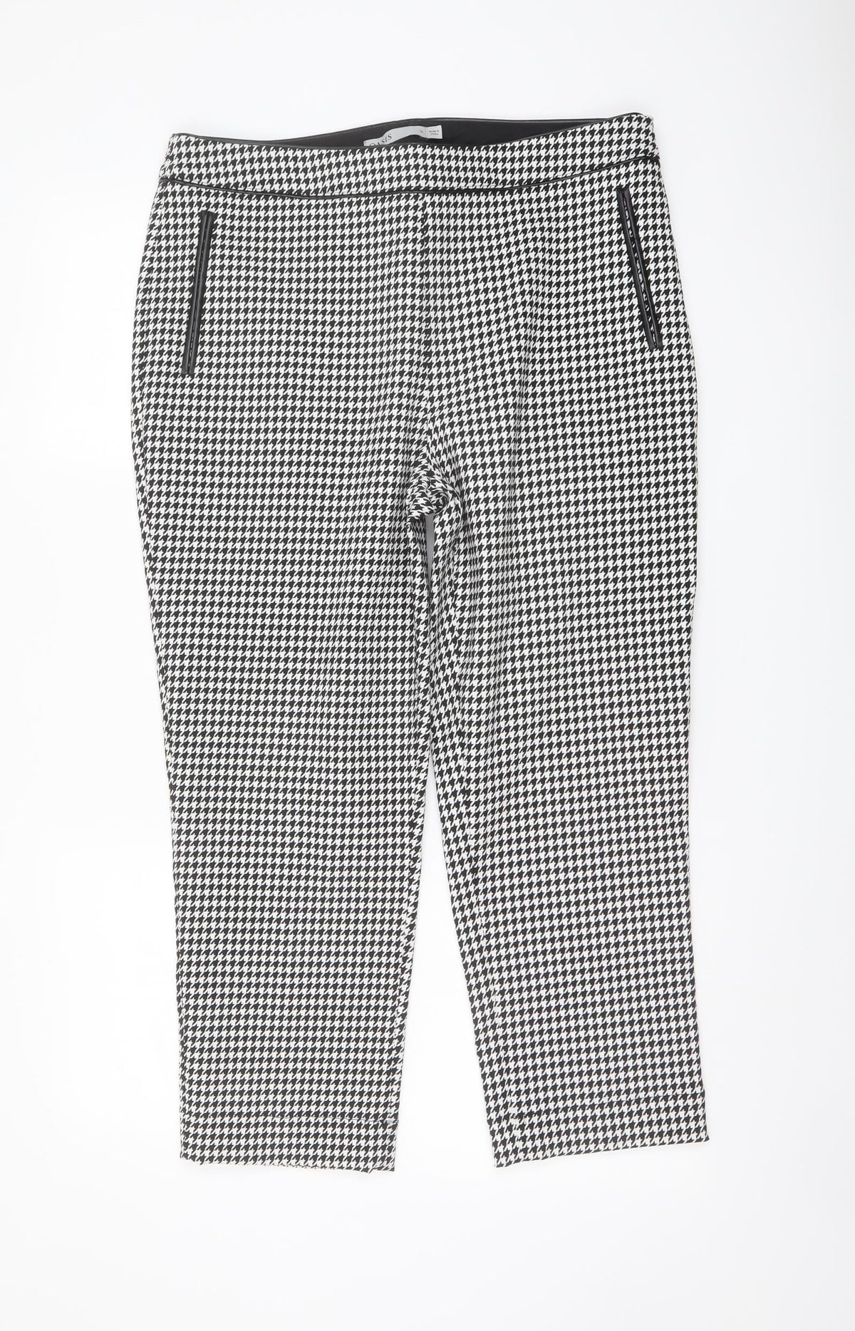 Oasis Womens Black Geometric Polyester Chino Trousers Size 16 L24 in Regular Zip