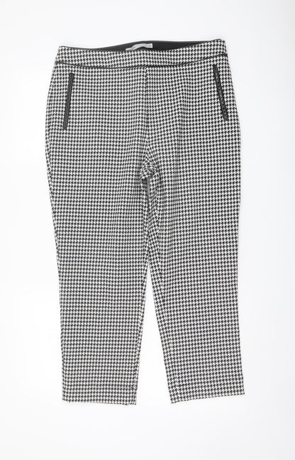 Oasis Womens Black Geometric Polyester Chino Trousers Size 16 L24 in Regular Zip
