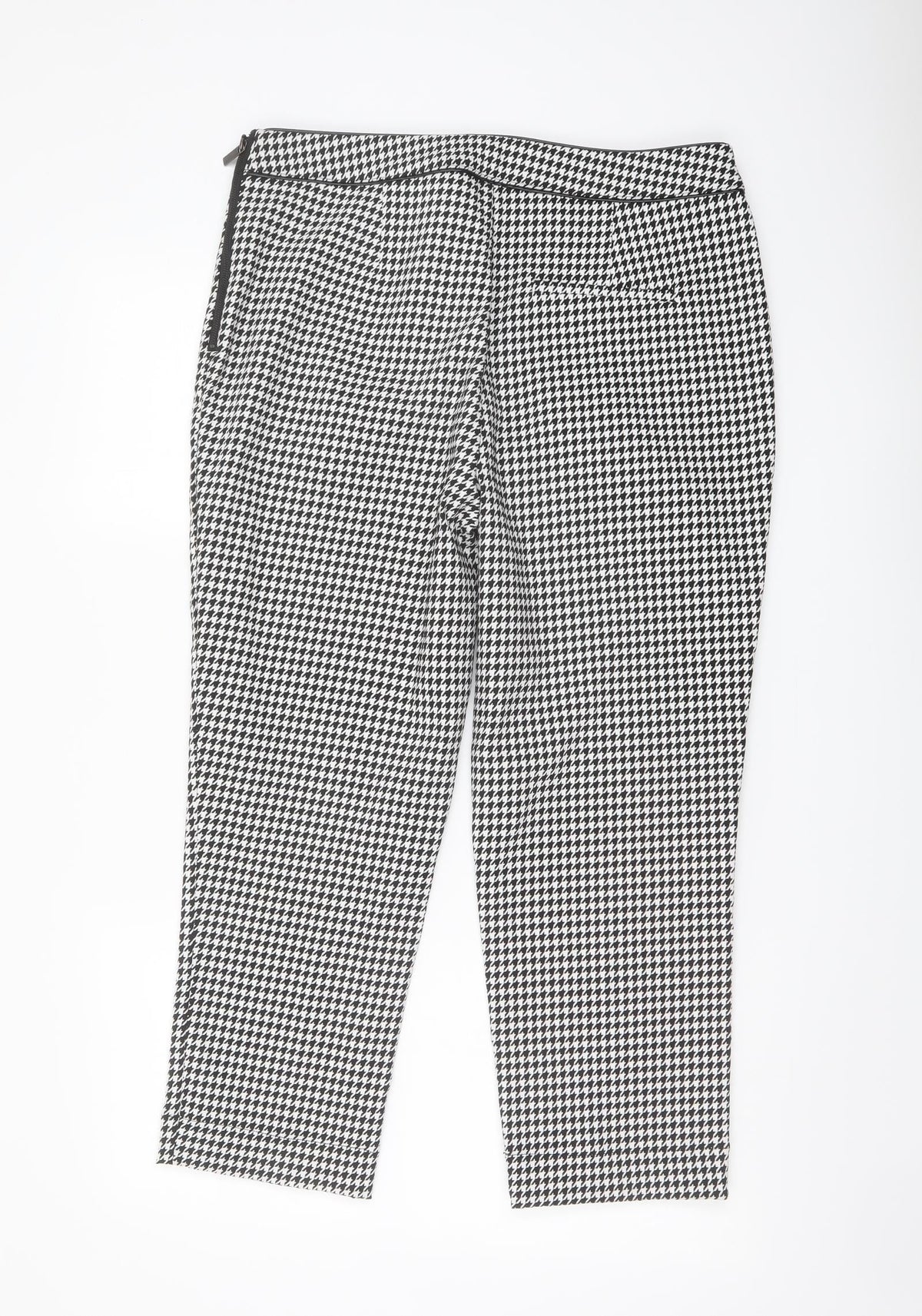 Oasis Womens Black Geometric Polyester Chino Trousers Size 16 L24 in Regular Zip