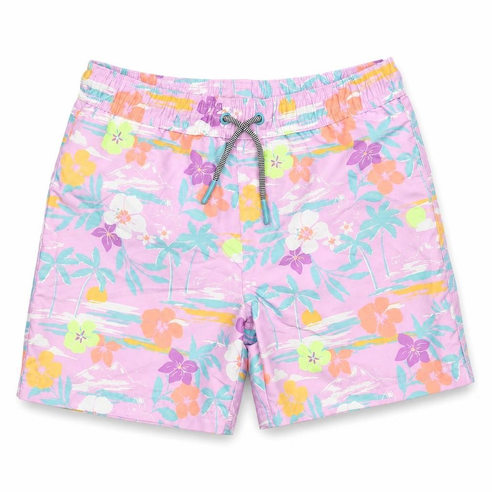 Marks & Spencer Boys Multicoloured Geometric Polyester Sweat Shorts Size 7-8 Years Regular Drawstring - Palm Tree Flower Swim Shorts
